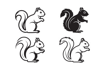 Squirrel Silhouette and Outline Clipart Set