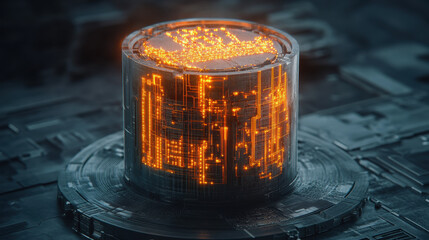 Digital technology, A high-fidelity 3D model of a glowing quantum computer in a PNG format.
