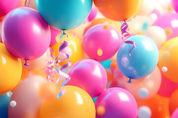 A fun and bright birthday background filled with vibrant balloons and colorful decorations.