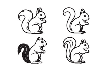 Squirrel Silhouette and Outline Clipart Set