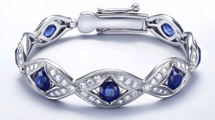 Elegant Sapphire and Diamond Bracelet on White Background