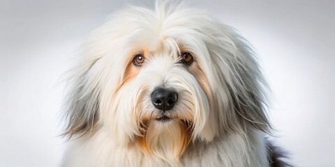 Fluffy Old English Sheepdog Studio Portrait - White Background Pet Photography