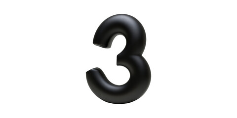 Fototapeta premium Black number three isolated on transparent background
