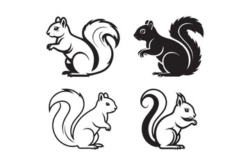 Squirrel Silhouette and Outline Clipart Set