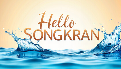 Water splash with "Hello Songkran" text against a soft background