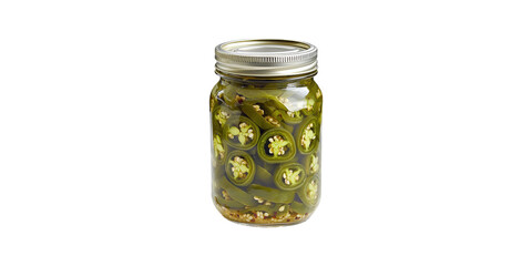 Jar of pickled jalapenos with metal lid isolated on transparent background