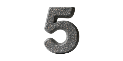 Concrete textured number 5 isolated on transparent background