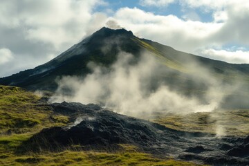 Majestic volcanic eruption with ash cloud