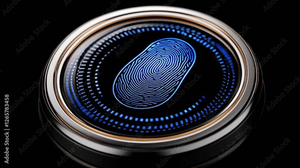 Poster futuristic fingerprint scanner display on modern device interface