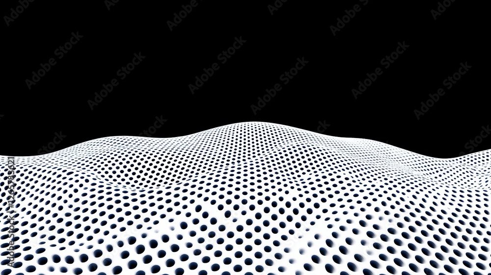Poster abstract wavy pattern with dots on black background