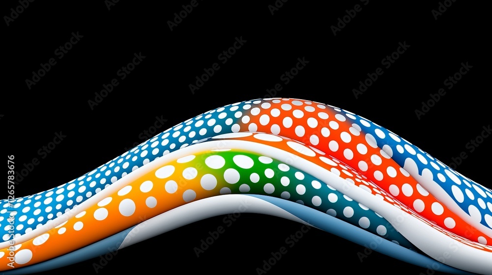 Poster colorful wavy patterns with dots on a black background