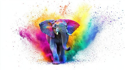 Obraz premium Vibrant Elephant Portrait: A Fusion of Wildlife and Colorful Explosion