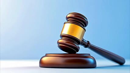 A wooden gavel resting on its base, commonly associated with legal proceedings and courtroom settings.