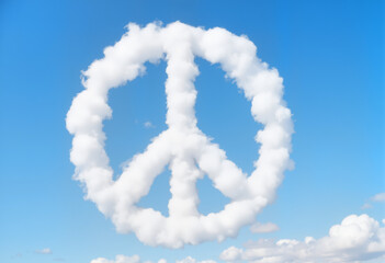 Obraz premium Peace symbol formed by clouds in blue sky, representing harmony