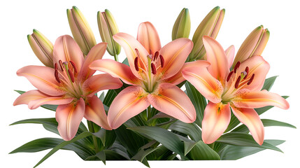 Obraz premium Peach Lilies Elegant Spring Bouquet, Pretty Floral Arrangement for Nature Displays, isolated on transparent background.