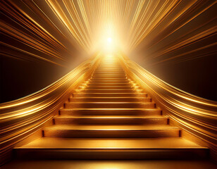 golden staircase illuminated by bright light creating dramatic effect