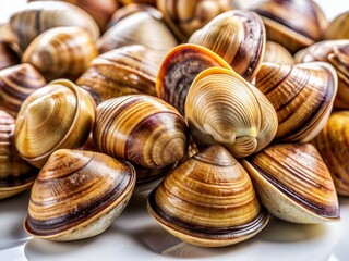 Fresh Clams Culinary Still Life: Raw Seafood on White Background
