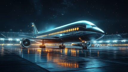 A futuristic airliner docking at a glowing orbital station, sleek and awe-inspiring 