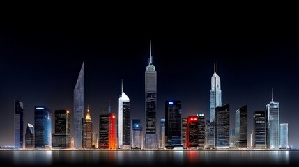 Obraz premium Stunning Night View of Modern Skyscrapers in a City Skyline