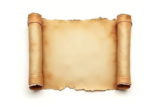 Aged Scroll of Parchment Paper on White Background