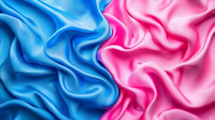Fototapeta premium Blue pink silk fabric folds, textile background
