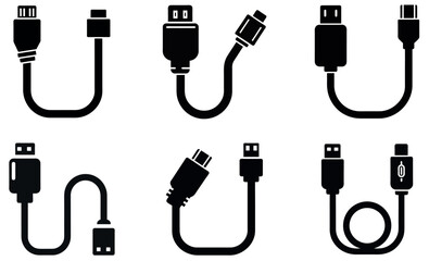 Various Types of Digital Cables and Connectors silhouette icon