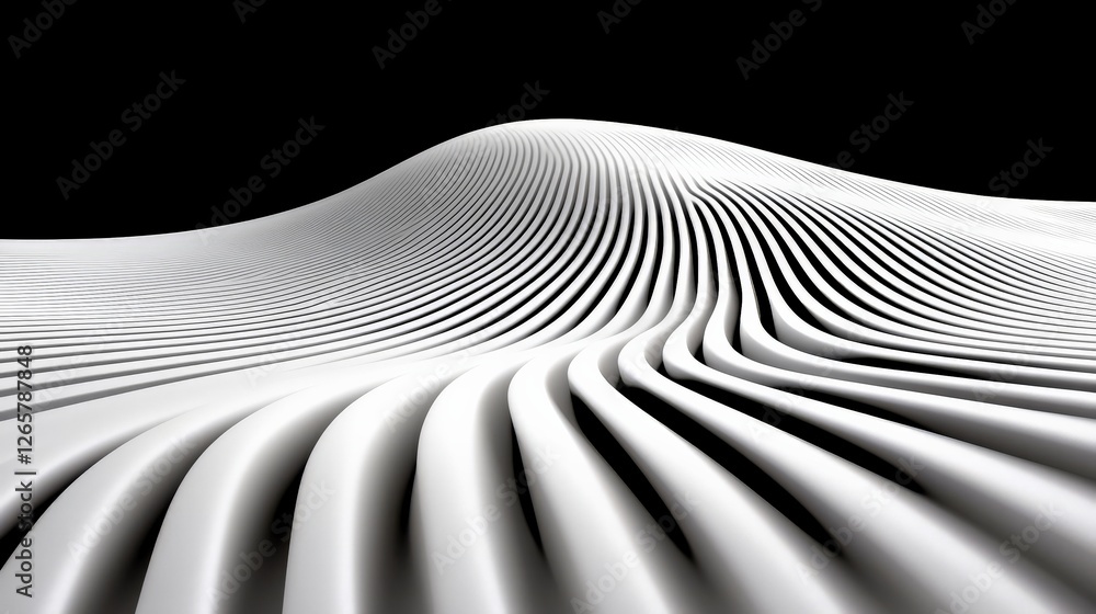 Poster abstract curved surface with flowing lines in monochrome design