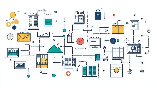 Just-In-Time workflow diagram featuring value stream mapping and Kanban system representing optimized processes