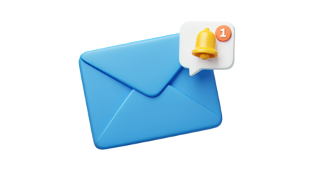Envelope with notification new email message isolated ion white transparent background ,  PNG File