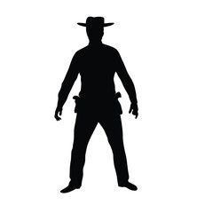 Silhouette of a Cowboy Isolated on White. Western and wild west character concept vector art