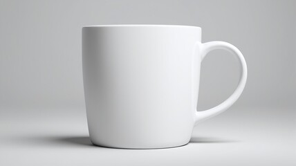 Blank White ceramic mug side view Isolated on a white for hot coffee mug or tea template design.