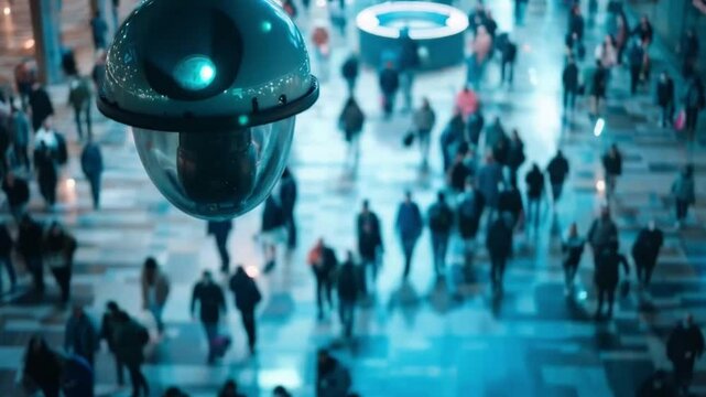 Security camera motion detection system recognizes identifies people with big data and AI. Facial recognition technology scan and detect people face for identification in crowded places. IOT CCTV5