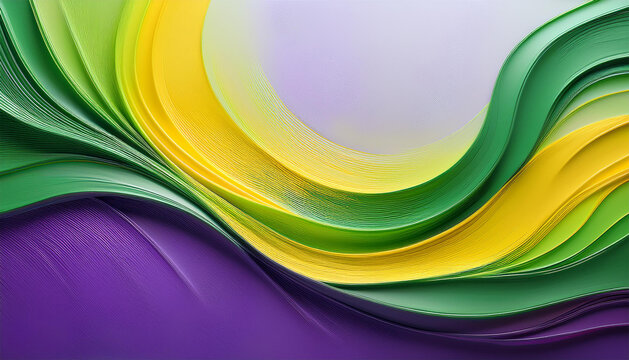 the simplicity and tranquility of abstract minimalism are conveyed through flowing brushstrokes in purple green and yellow