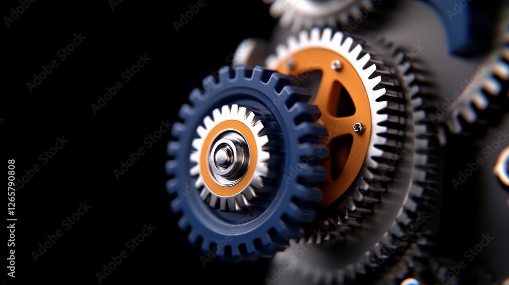 Poster close-up perspective of colorful gears on a mechanism in motion