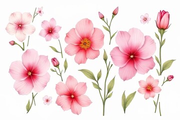 Beautiful Pink Floral Illustration Set for Design Elements