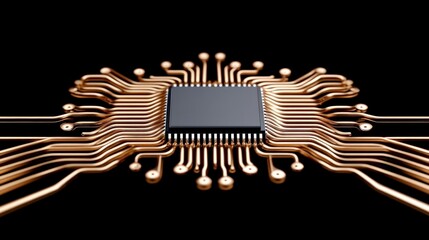 Central Processing Unit with Connecting Wires on Black Background