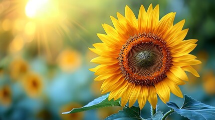Fototapeta premium Vibrant Sunflower Bloom in Close up with Captivating Details and Warm Inviting Lighting Intricate petals seeds and soft focus background create a beautiful and serene botanical scene