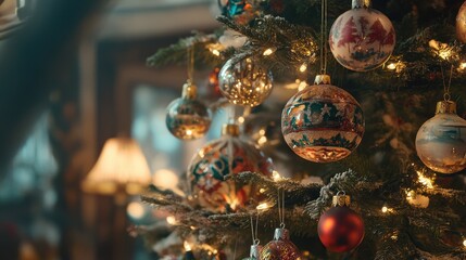 Decorated christmas tree adorned with ornaments and twinkling lights