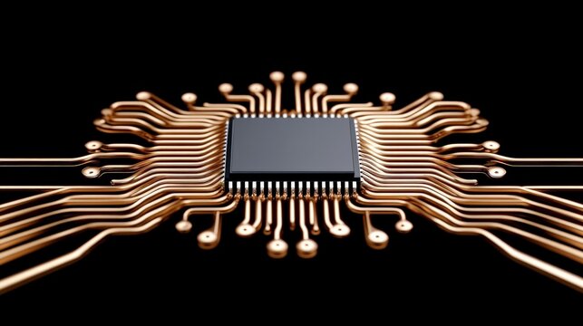 Central Processing Unit with Connecting Wires on Black Background