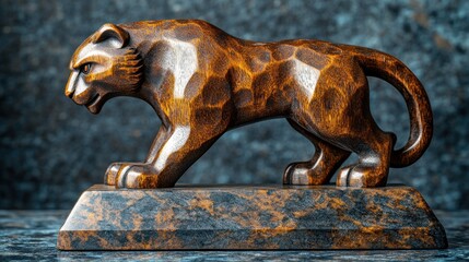 Wooden tiger statue, dark background, art, decor