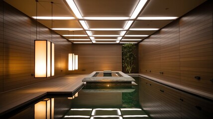 Obraz premium Serene indoor relaxation space with ambient lighting
