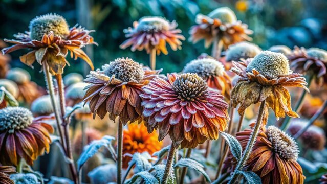 Frosty Winter Flower Heads, Pinner, UK - Decaying Blooms in Suburban Garden