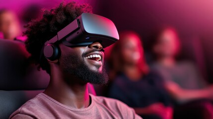 A joyful gamer enjoys a magical virtual reality experience, showcasing delight and wonder while exploring an exciting digital realm filled with enchanting visuals.