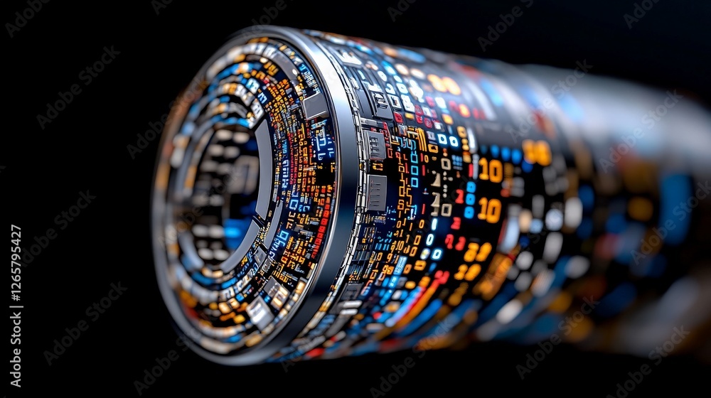 Poster abstract digital lens with colorful data streams and patterns