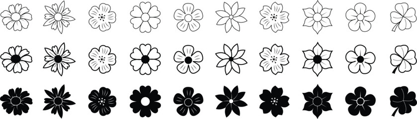 Flower silhouette icon set. Abstract flower vectors isolated on transparent background. Ideal for decoration, logos and design projects. Garden plants illustration signs collection, Editable stroke. © Mon Amour