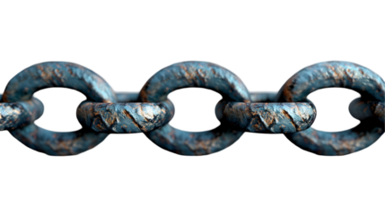 Blue Metal Chains Rustic Texture, Aged Steel for Vintage Design Themes, isolated on transparent background.