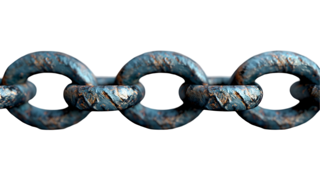 Blue Metal Chains Rustic Texture, Aged Steel for Vintage Design Themes, isolated on transparent background.