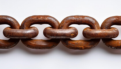 Obraz premium detailed view of a rusty metal chain link on a white background showcasing texture color variations and industrial characteristics of weathered metal material