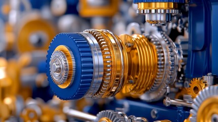 Fototapeta premium Detailed Close-Up of Colorful Mechanical Gears and Components