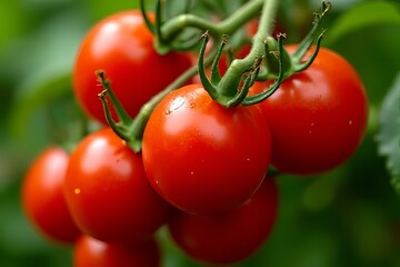 Close-up of Fresh Tomatoes Growing on Vine, Ripe and Ready to Harvest